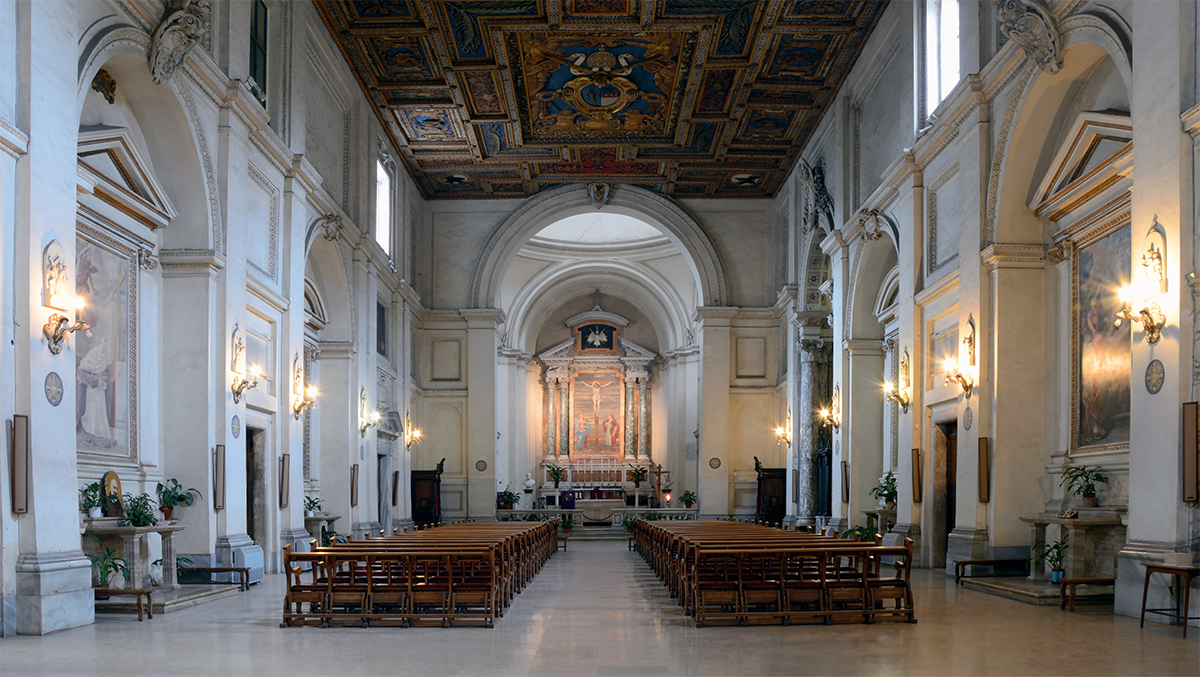 Basilica of Saint Sebastian outside the walls, Interior - Photo by Livioandronico2013, CC BY-SA 4.0