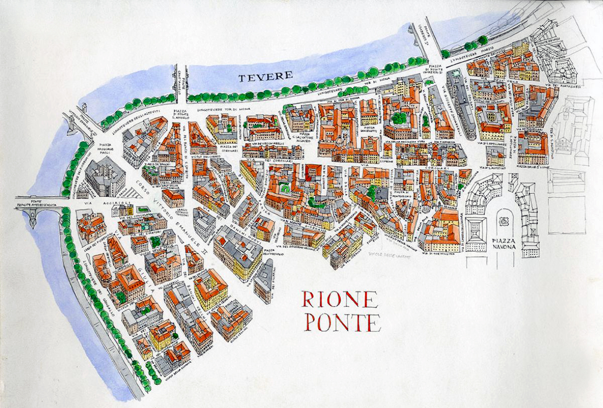 Una parte della mappa Botteghiamo disegnata a mano - Rione Ponte