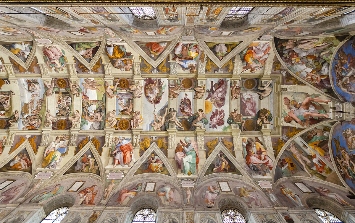 The complexity of the vault of the Sistine Chapel painted by Michelangelo