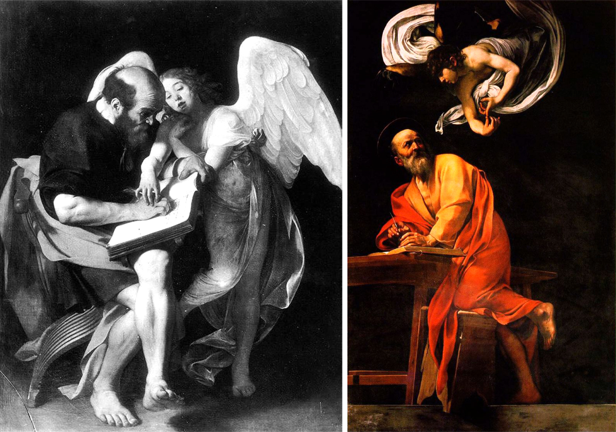 Caravaggio - San Mateo y el ángel, versiones comparadas