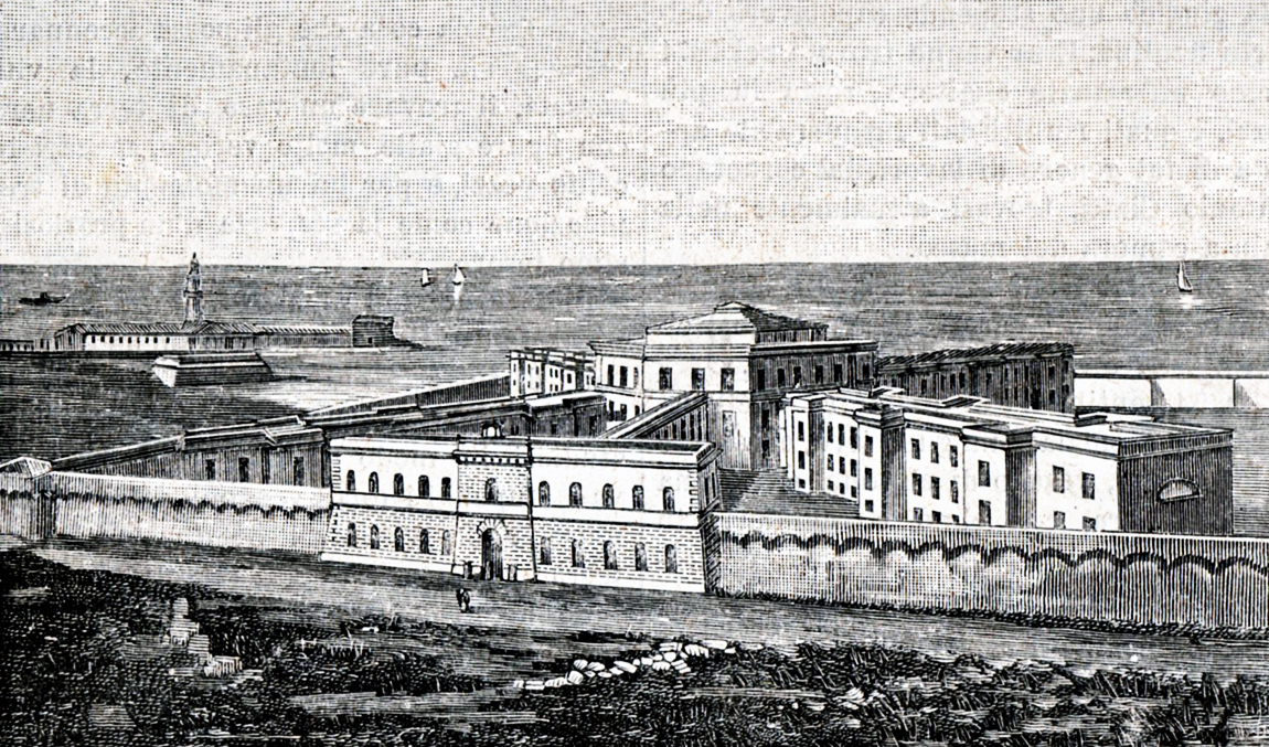 An old engraving of Civitavecchia that depicts the Penal Colony