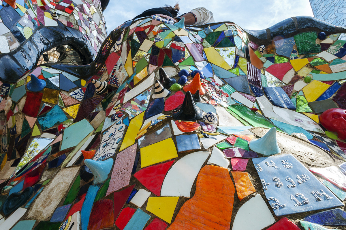 Mosaics and ceramics in the Tarot Garden in an explosion of colour and surrealism