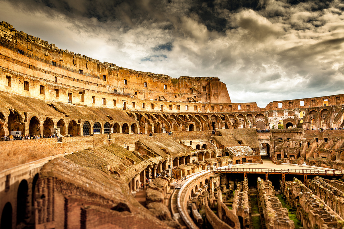 The Colosseum of Rome seen from the inside