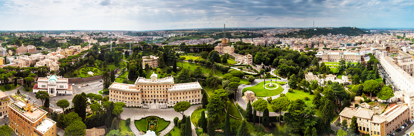 A spectacular panoramic view from the top of the Vatican Museums complex