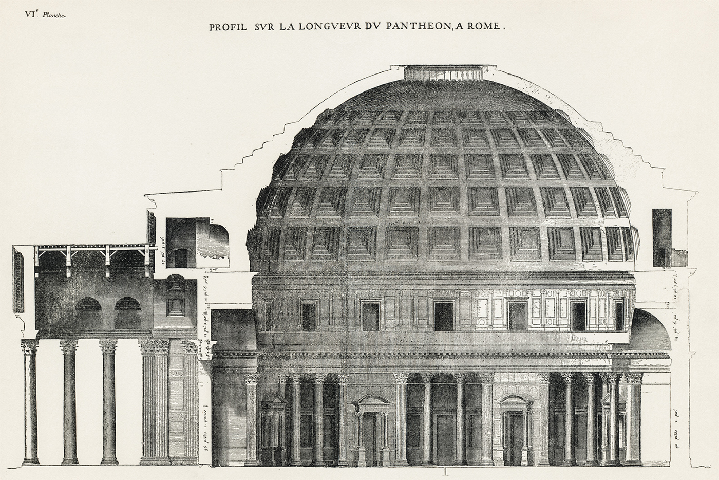 Una sezione del progetto del Pantheon