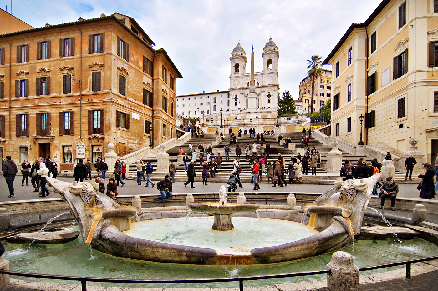 Piazza di Spagna with the famous fountain of la Barcaccia and the steps of Trinità di Monti
