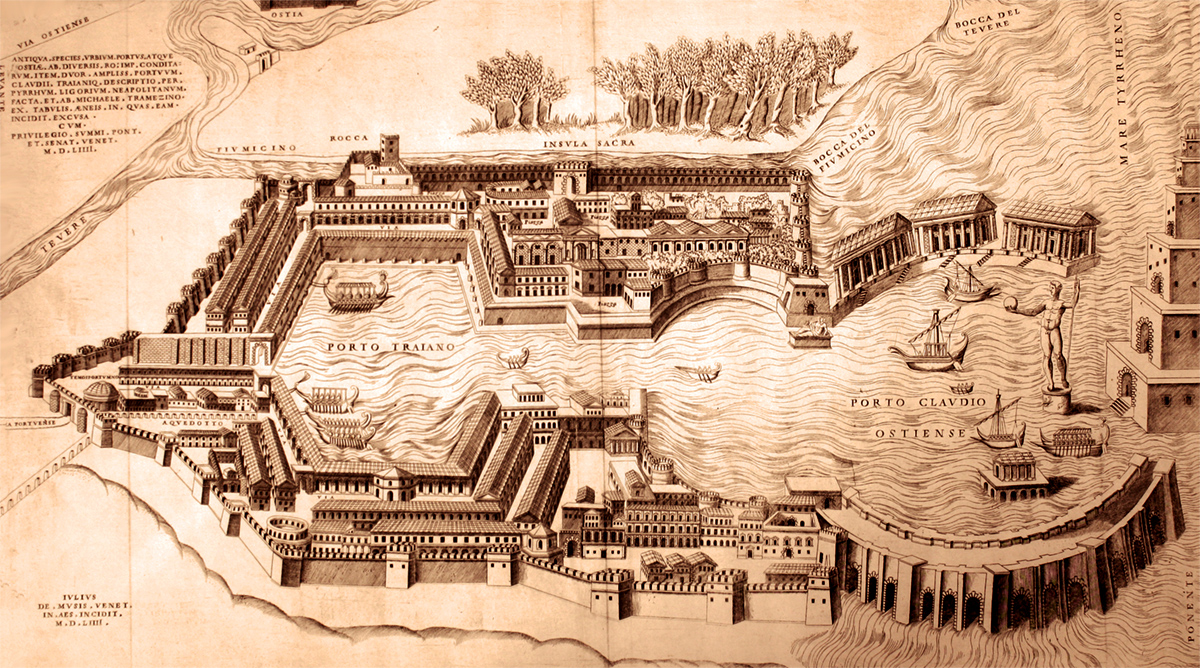 I Porti di Claudio e Traiano in una ricostruzione d'epoca