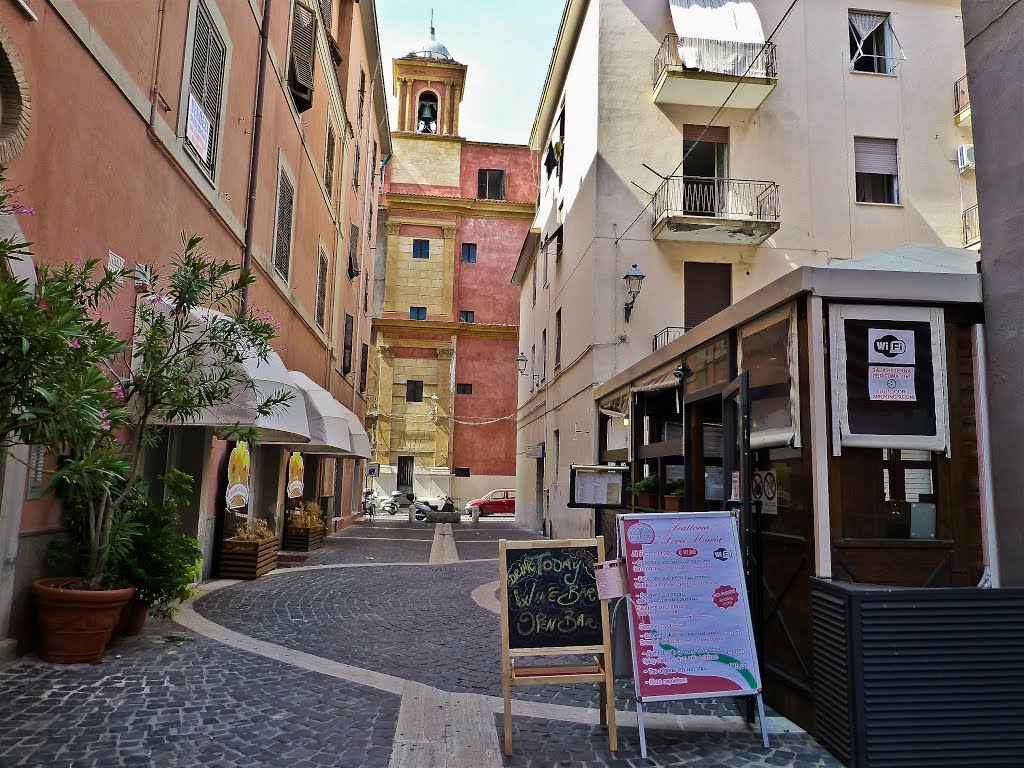 A glimpse of the Ghetto of Civitavecchia with the Church of the Immaculate in the background
