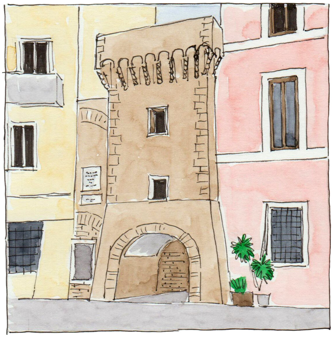 Porta dell'Archetto - Illustrazione di Mario Camerini