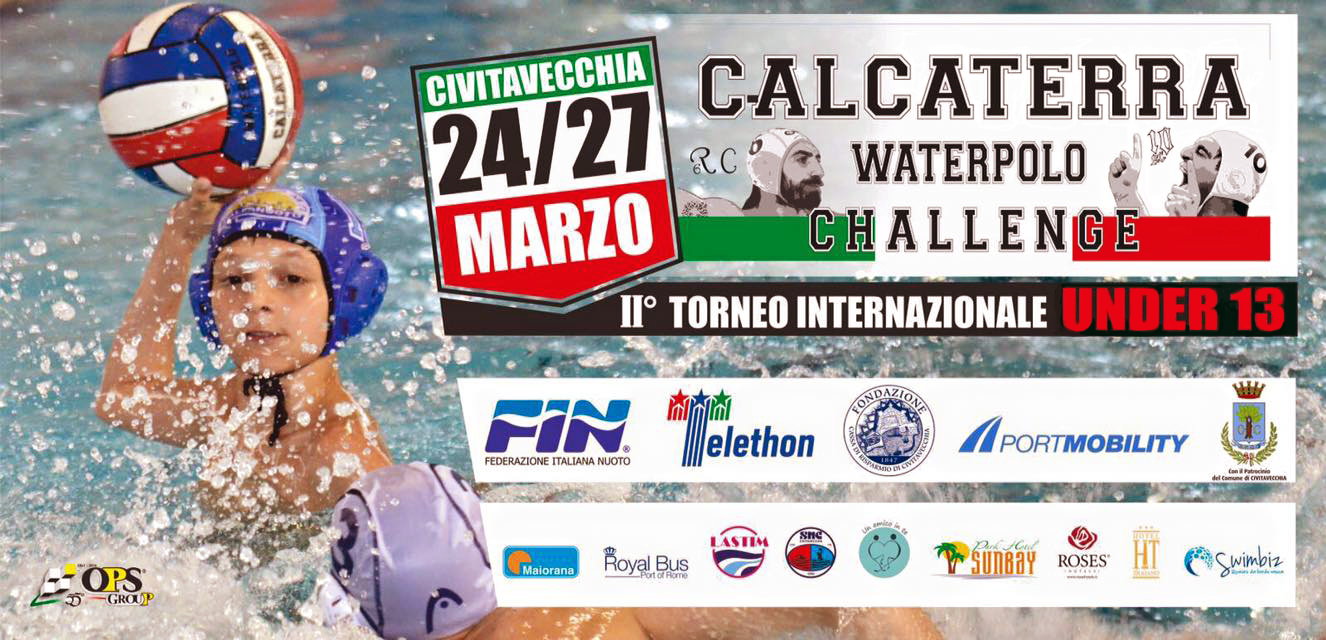 El póster de la segunda edición del Calcaterra Waterpolo Challenge esponsorizada, entre otros, por Port Mobility de Edgardo Azzopardi