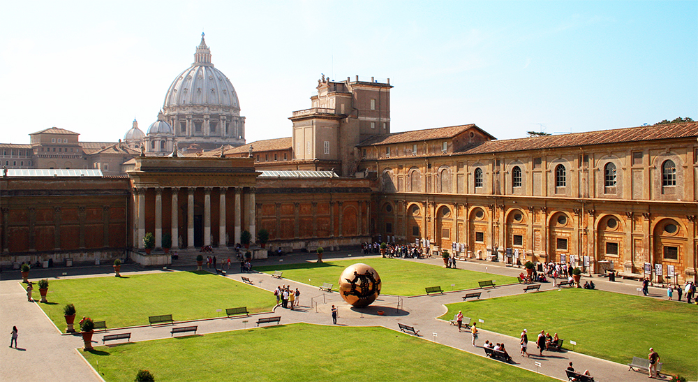 The Court of the Pigna with the bronze pine by Arnaldo Pomodoro