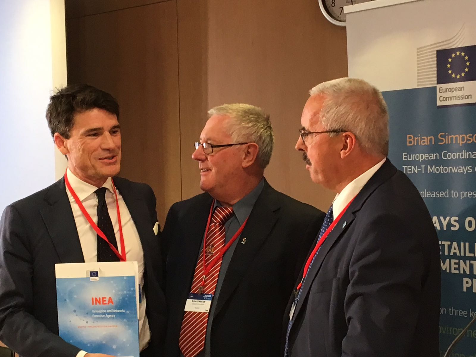 Left to right President AdSP di Majo, Brian Simpson Coordinator for the Corridor of Motorways of the sea, Dirk Beckers D.G. Ag. Transport Executive of the European Commission