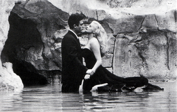 Trevi Fountain with Anita Ekberg and Marcello Mastroianni in the famous scene of La Dolce Vita by Federico Fellini