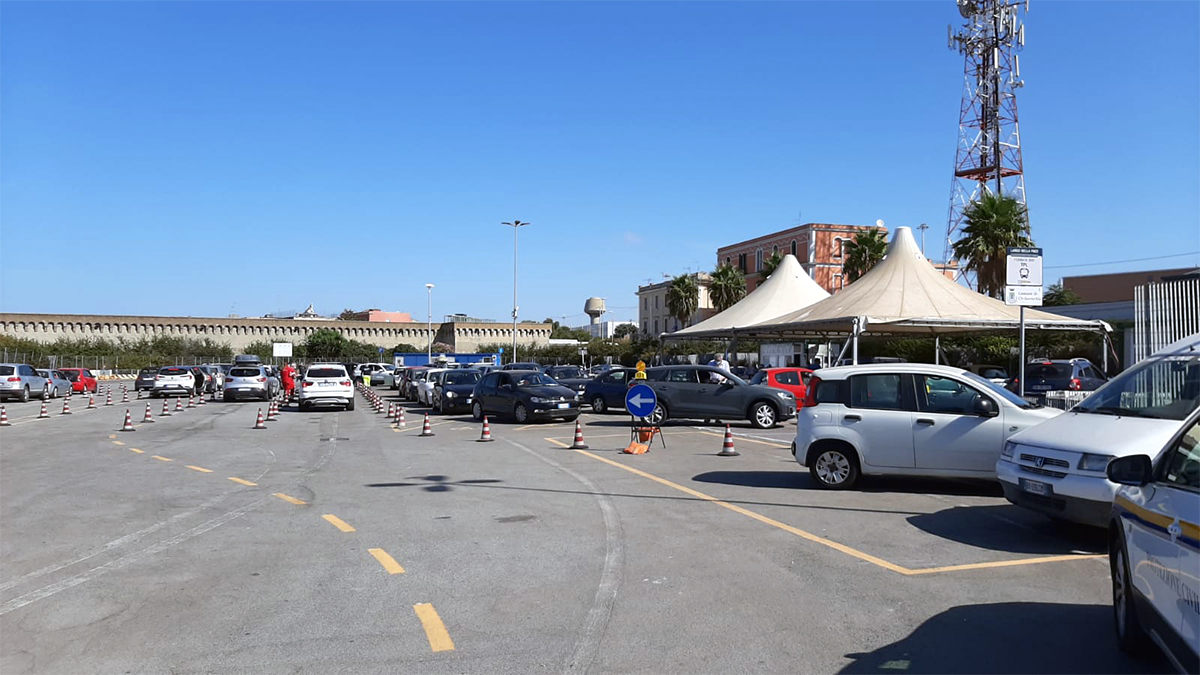 Drive-in Covid-19 testing centre at Largo della Pace - Port of Civitavecchia 