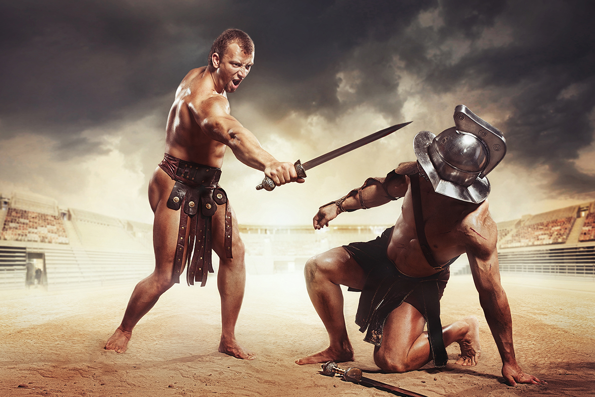Una raffigurazione di un combattimento tra gladiatori
