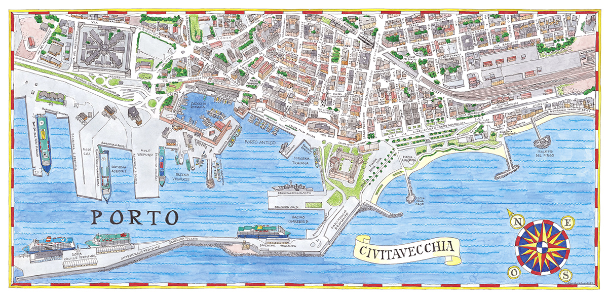 The new Tourist Map of Civitavecchia, illustrated by Mario Camerini