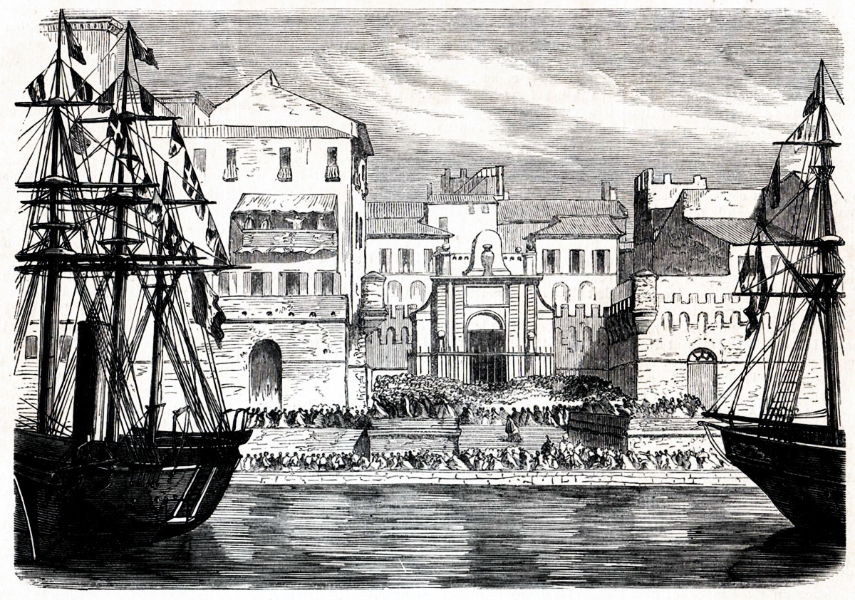 An old engraving representing the Port of Civitavecchia