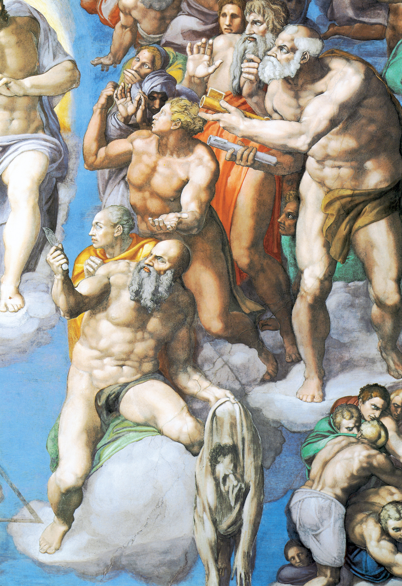 Detalles de los frescos de La Capilla sixtina del Vaticano-michelangelo_-_giudizio_universale_-_autoritratto
