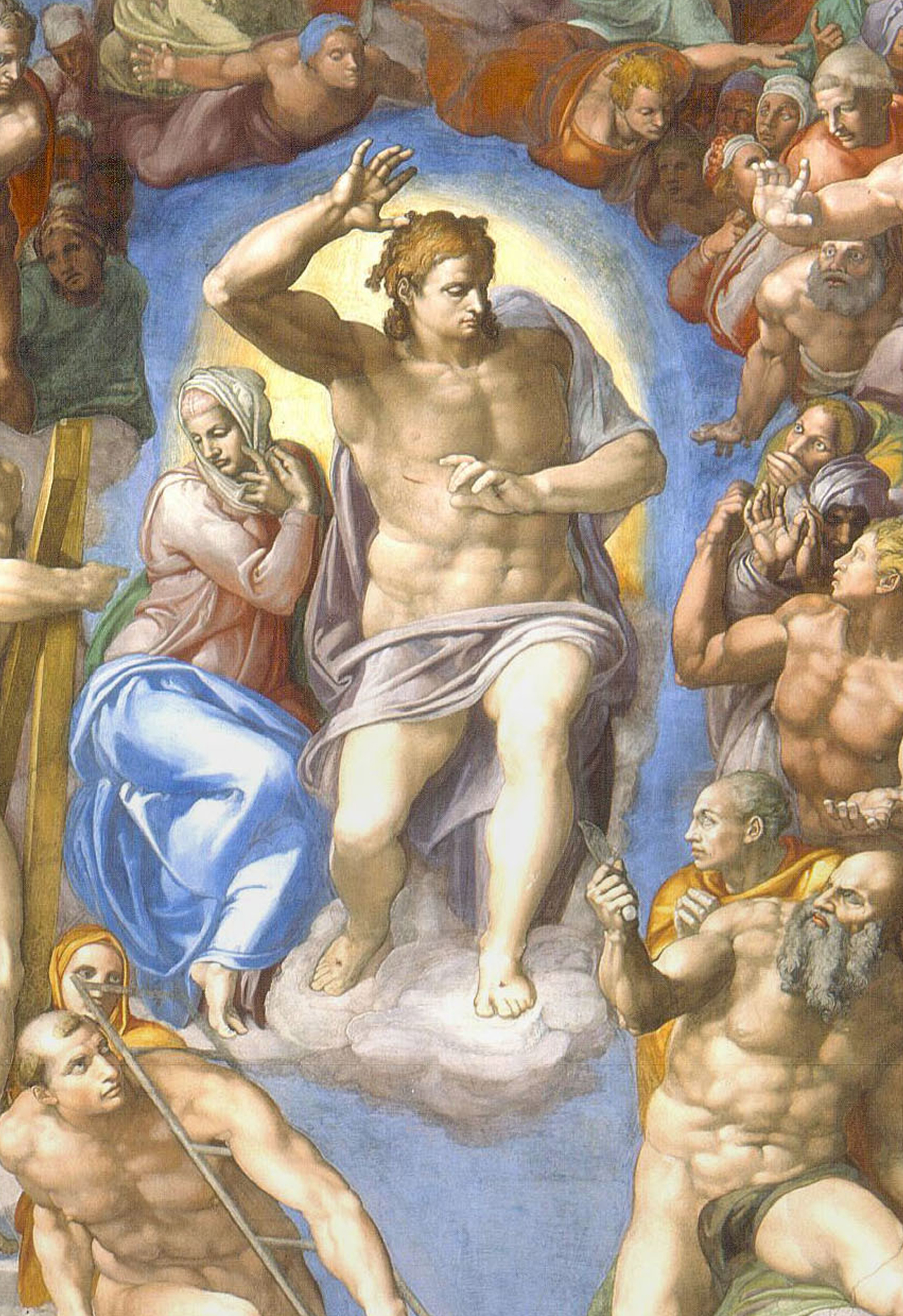 Detalles de los frescos de La Capilla sixtina del Vaticano-michelangelo_-_giudizio_universale_-_gesu_cristo