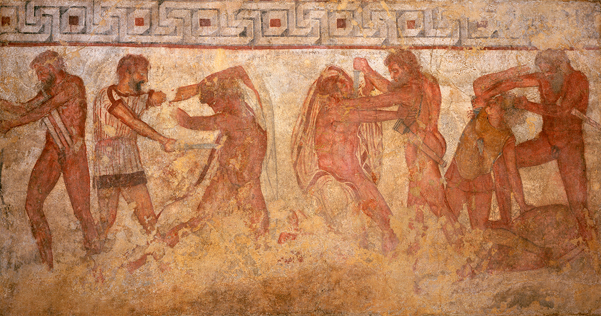 Uno de los espléndidos frescos de la Tumba de François - Necrópolis de Vulci