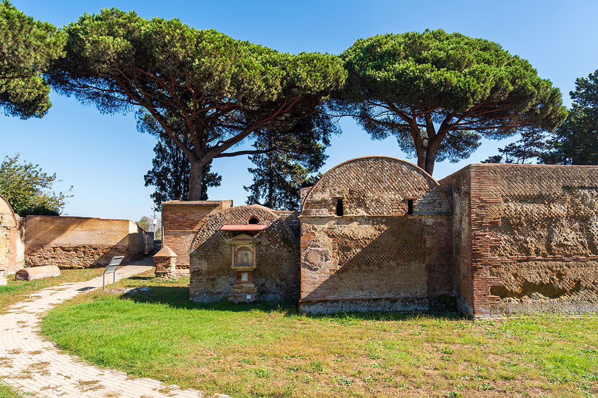 An open space among some decorated sepulchres in the Necropolis of Portus