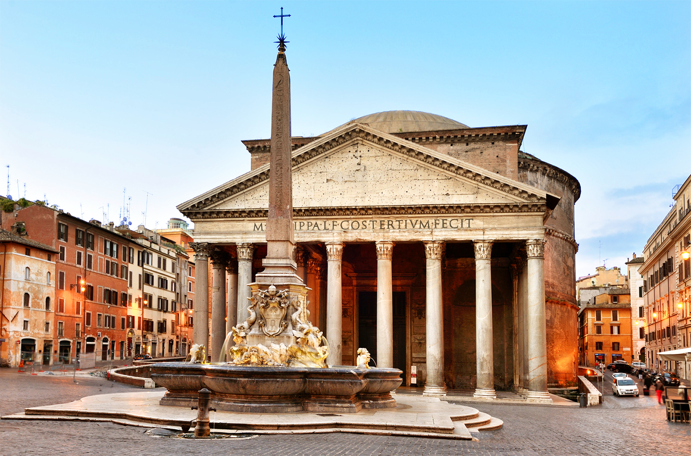 The Pantheon and the beautiful fountain in Piazza della Rotonda, designed by Giacomo Della Porta