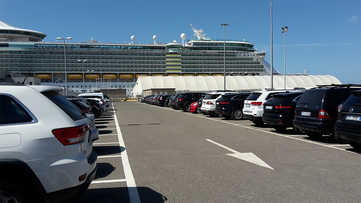 The Cruise parking lot in the port of Civitavecchia