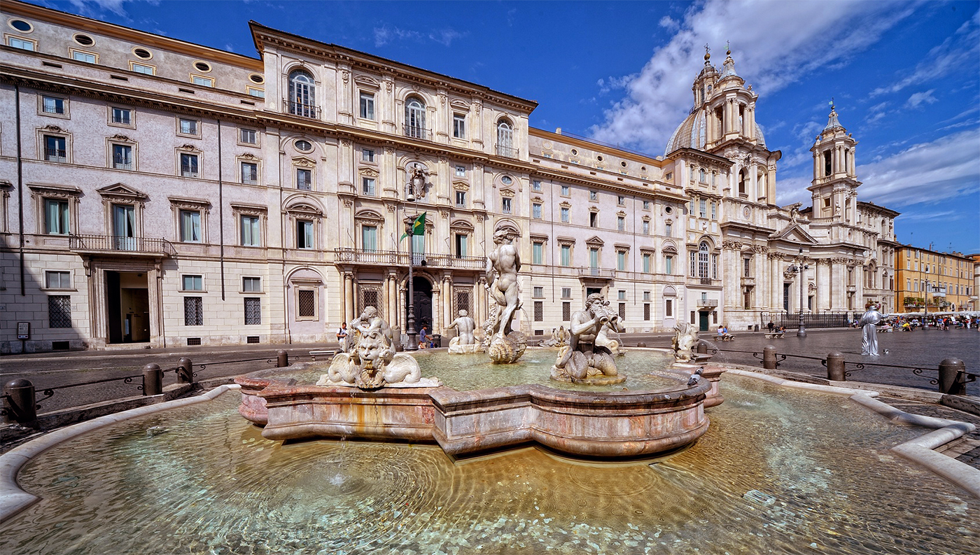 Piazza Navona - Palazzo Pamphili, la Iglesia de Santa Inés en Agonía y la Fuente del Moro