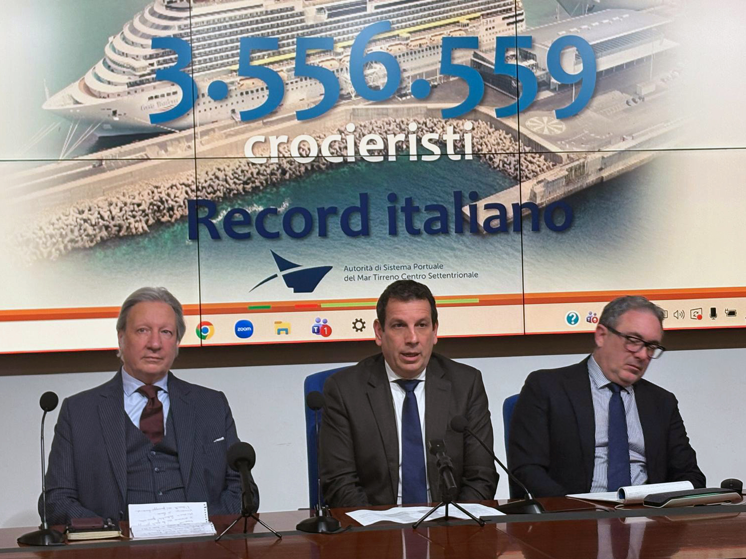 Il Direttore Generale di Roma Cruise Terminal, John Portelli, il Presidente dell'AdSP MTCS, Raffaele Latrofa ed il Segretario Generale ff. dell'AdSP, Maurizio Marini.