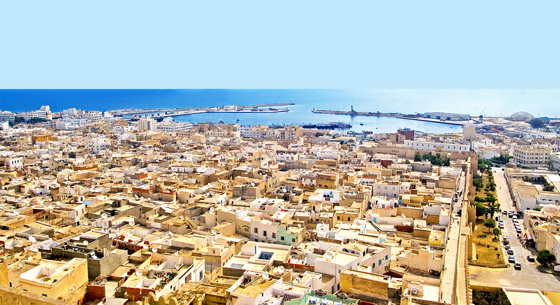 Una panoramica di Tunisi con il porto sullo sfondo