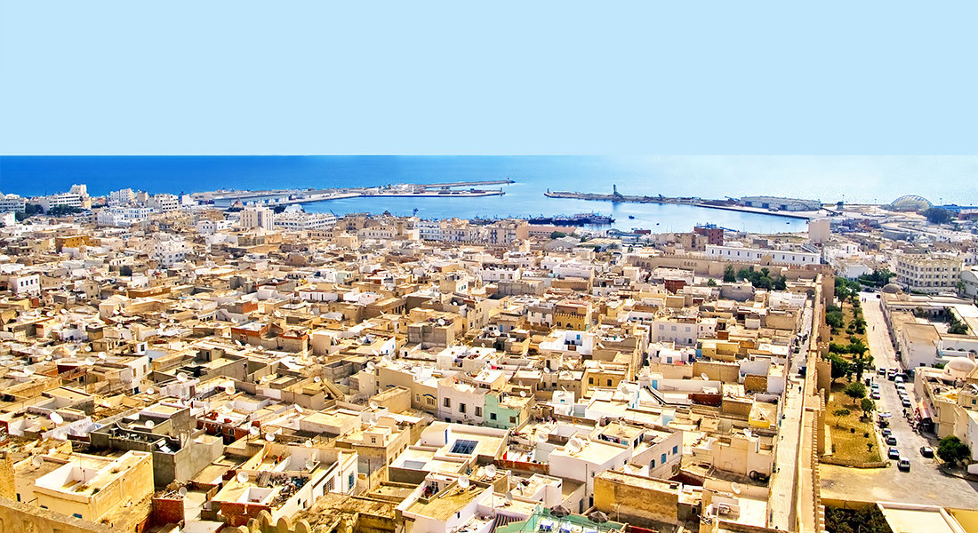 Panoramic view of Tunis with the port in the background